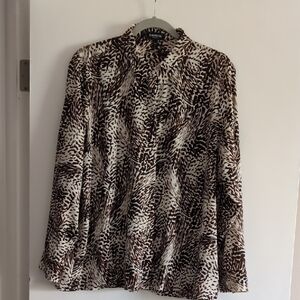 Express Like New Brown and Black Fitted Long Sleeve Blouse